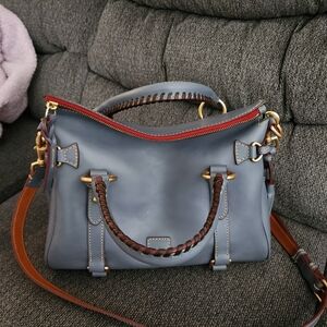 Dooney & Bourke Blue Satchel with Brown Accents